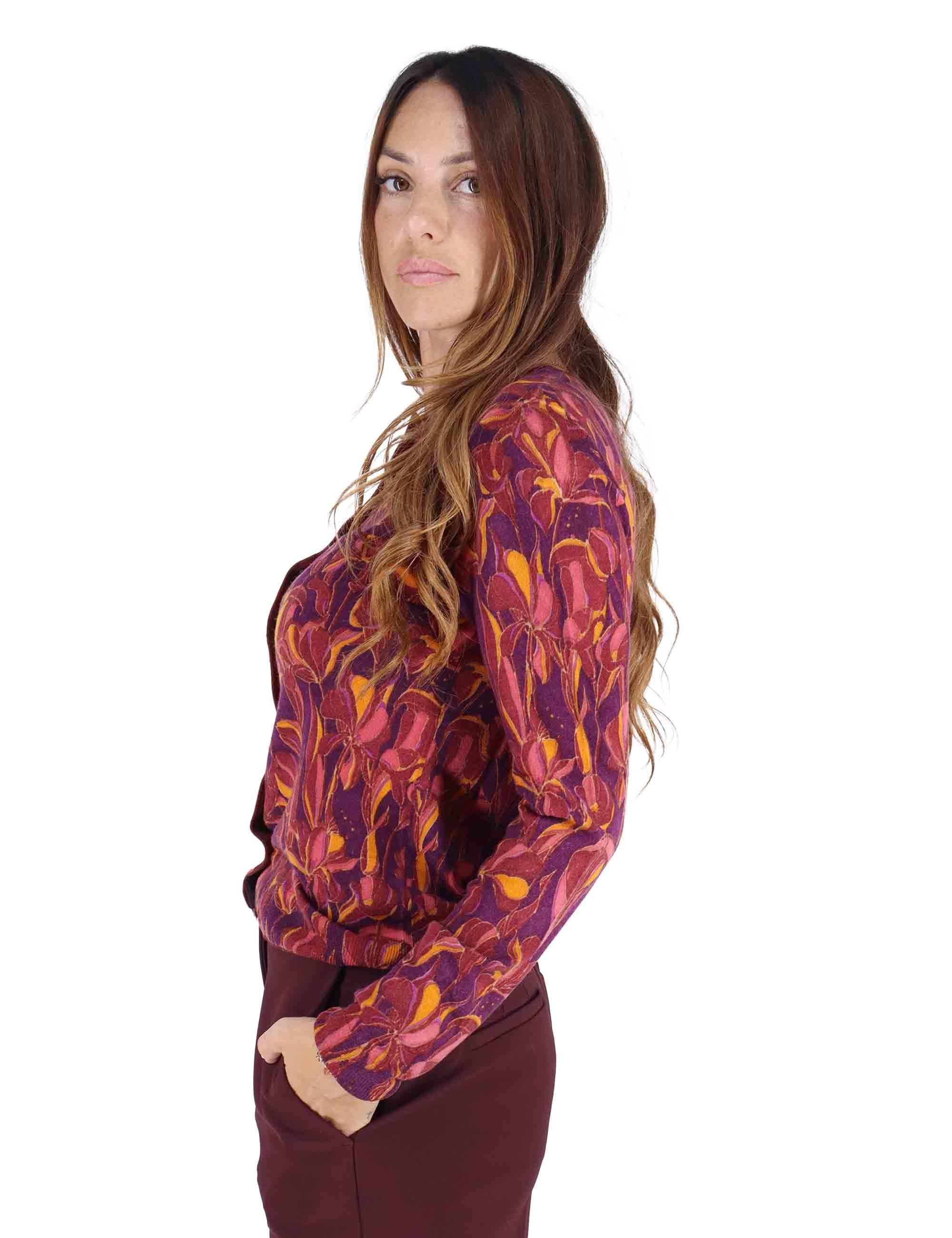 Cardigan donna Printed Knit in lana bordeaux a fantasia JN355178200 A3359 Maliparmi 