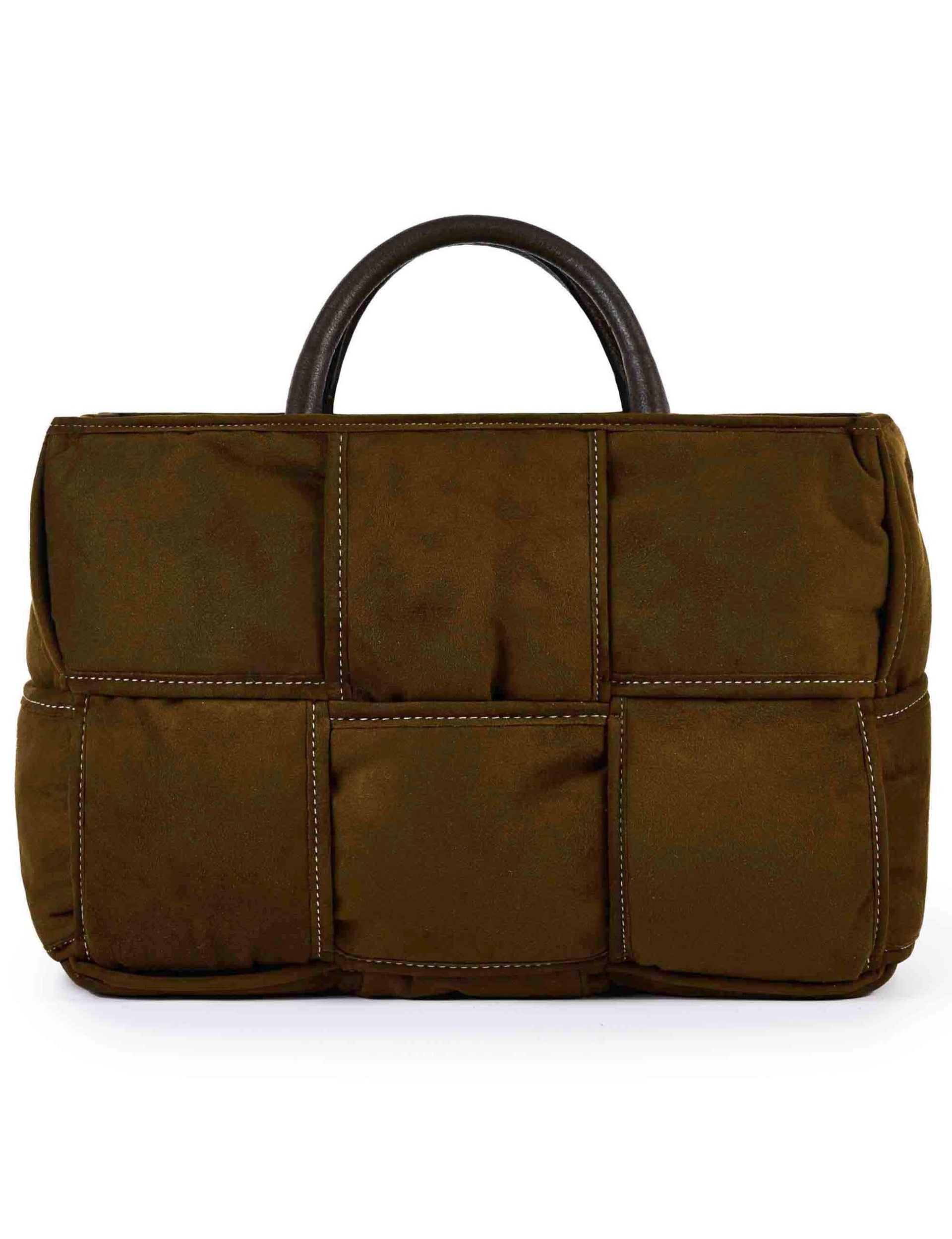 Borse donna in camoscio verde intrecciato con doppi manici e tracolla DEMI G03 Via Mail Bag 