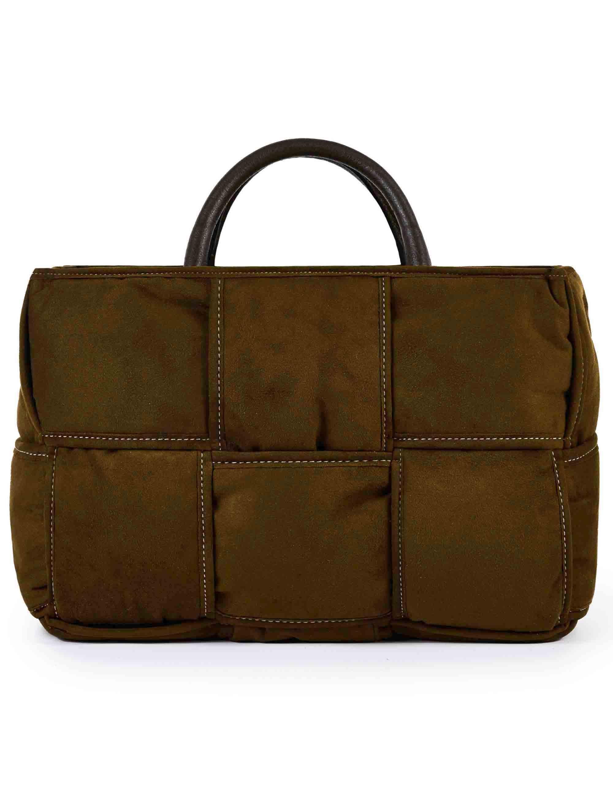 Borse donna in camoscio verde intrecciato con doppi manici e tracolla DEMI G03 Via Mail Bag 