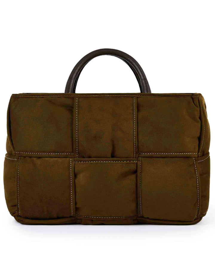 Borse donna in camoscio verde intrecciato con doppi manici e tracolla DEMI G03 Via Mail Bag 