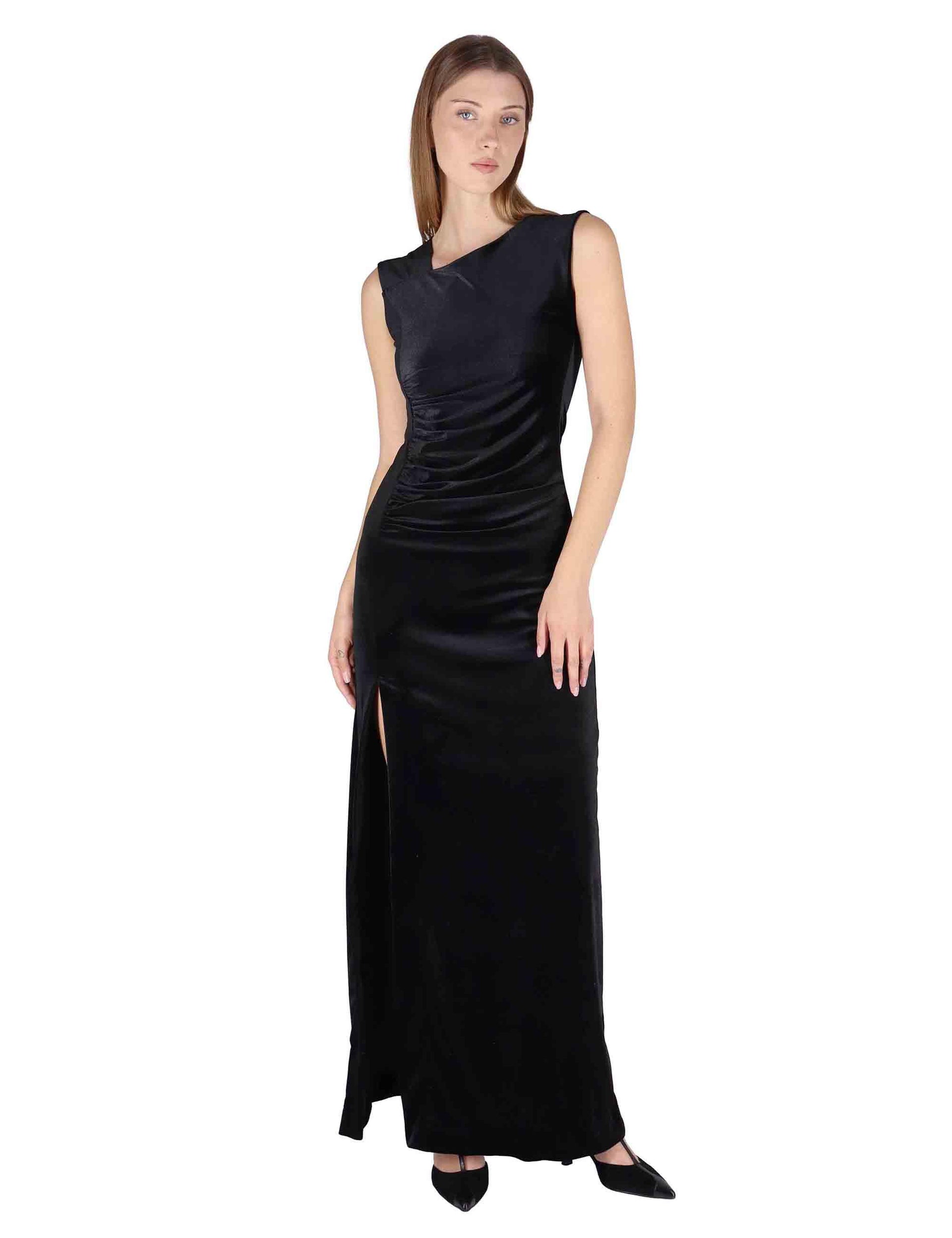 Abiti lunghi donna in ciniglia nera con spacco laterale JABAB0025-0507 9999 Justmine 
