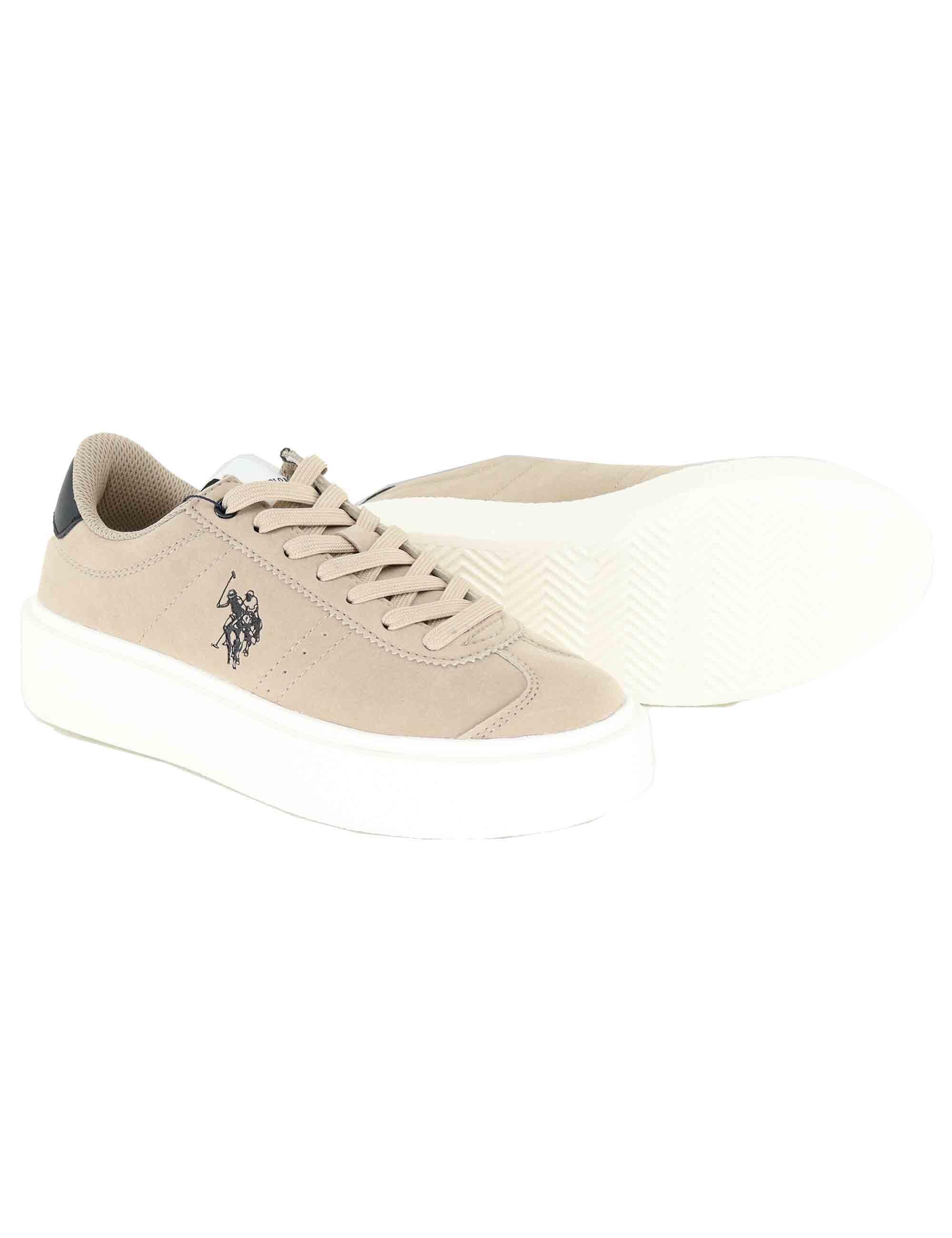 Sneakers donna in eco pelle beige con logo e suola alta in gomma JODY002 BEI U.S. Polo Assn. 