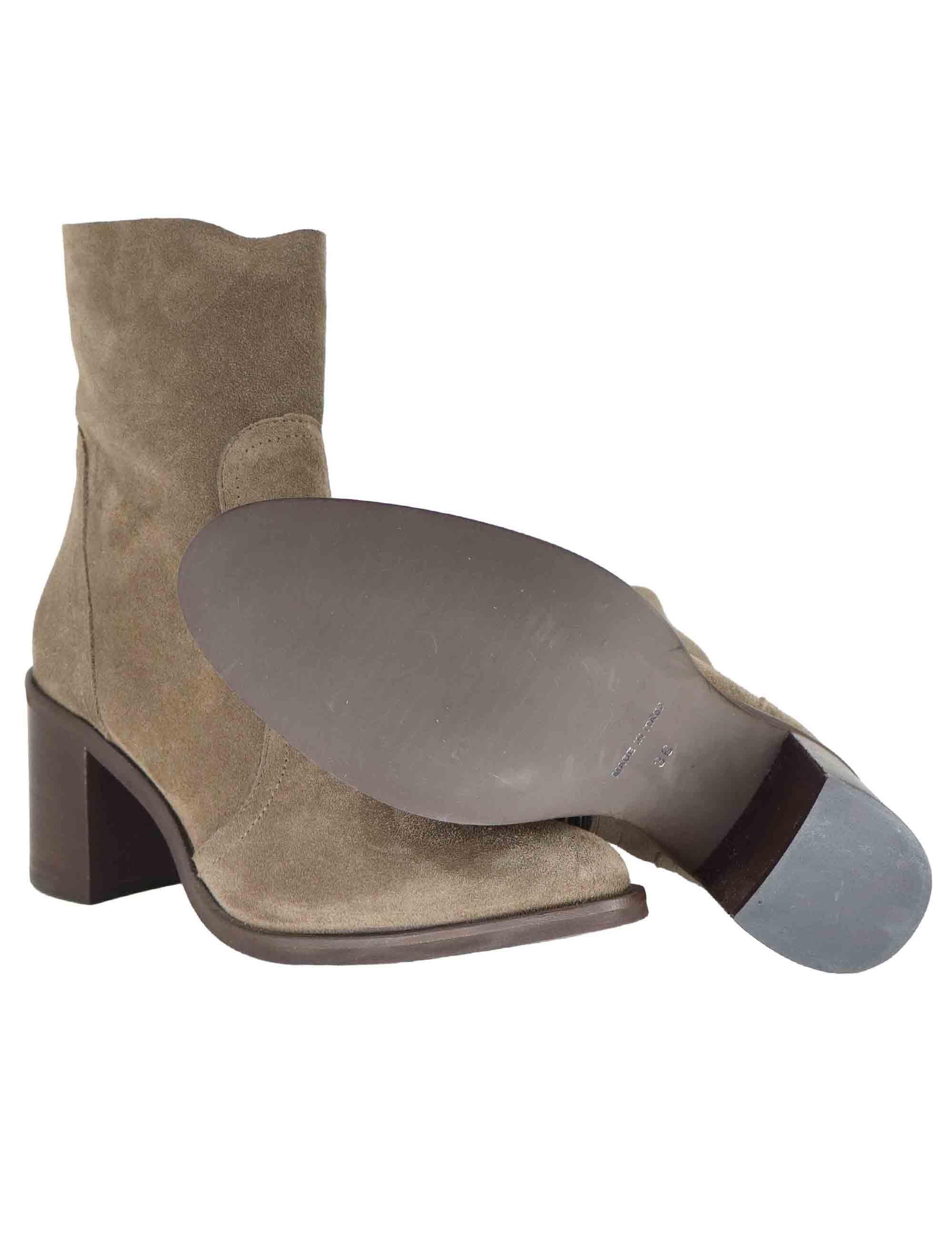 Stivaletti donna in camoscio taupe con tacco alto in cuoio AVI 3 039 Tattoo 