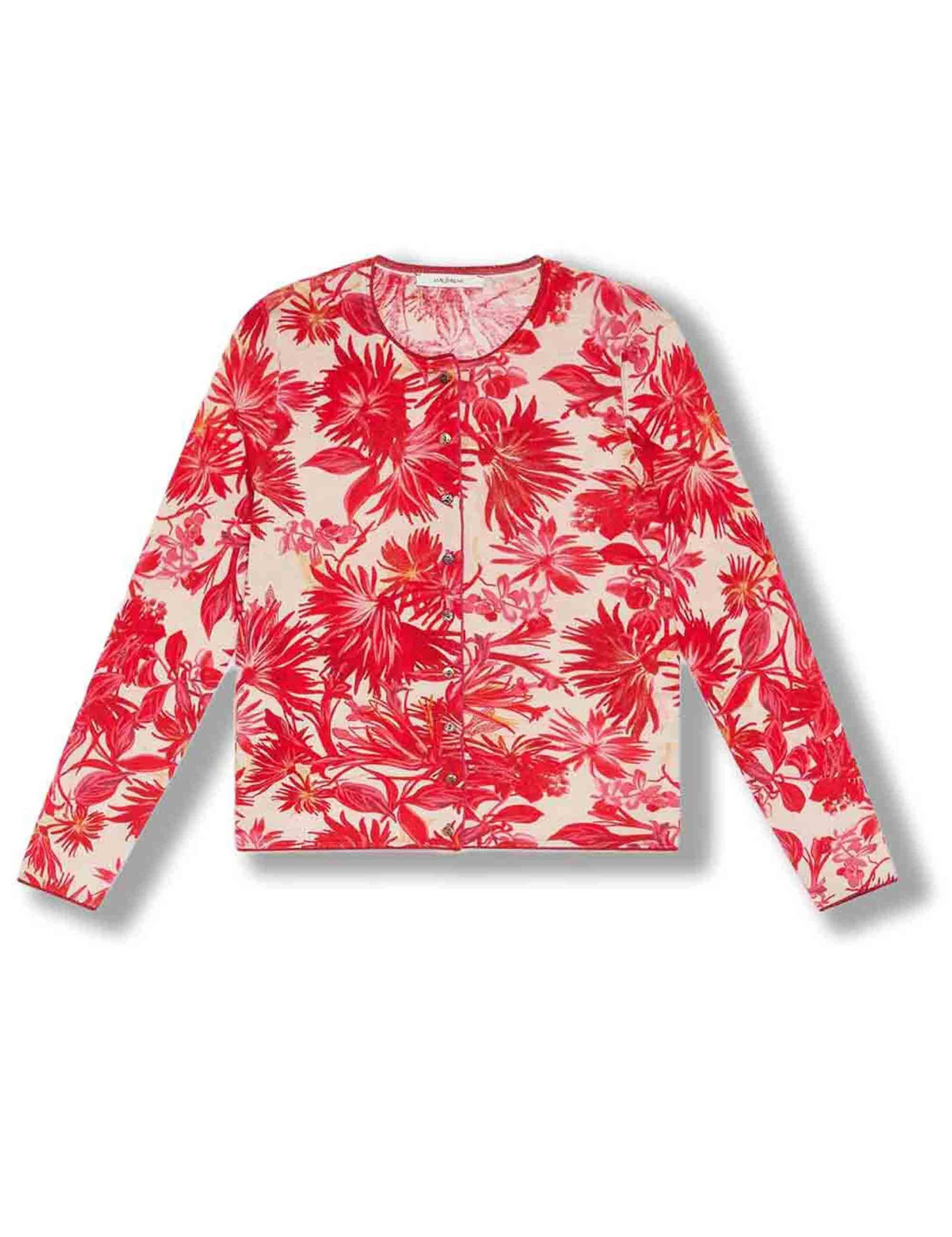 Cardigan donna Cotton Printed in cotone rosso stampato a fantasia JN359978215 B3039 Maliparmi 