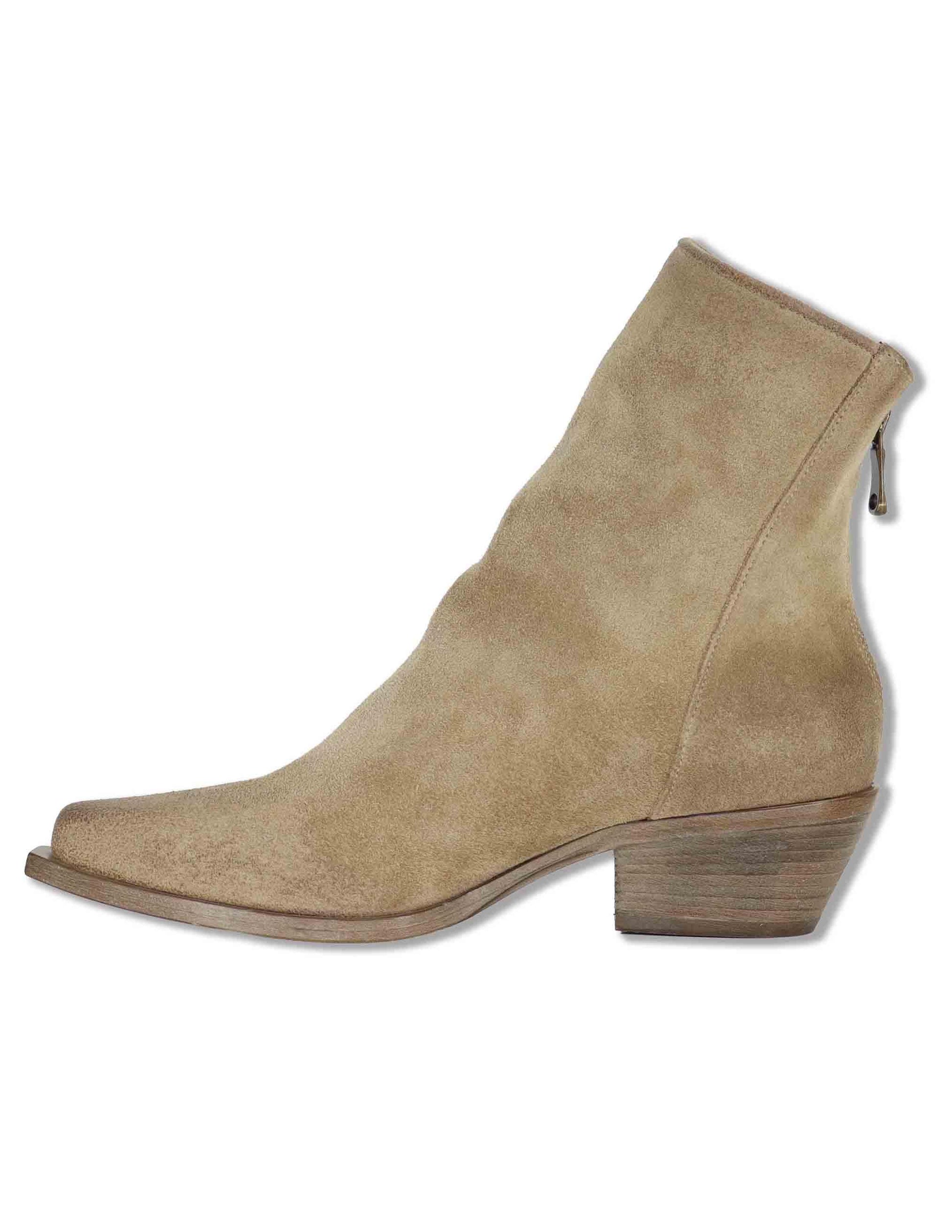 Stivaletti texani donna in camoscio taupe con zip posteriore e tacco medio SPDX2215 0289 Spatarella 