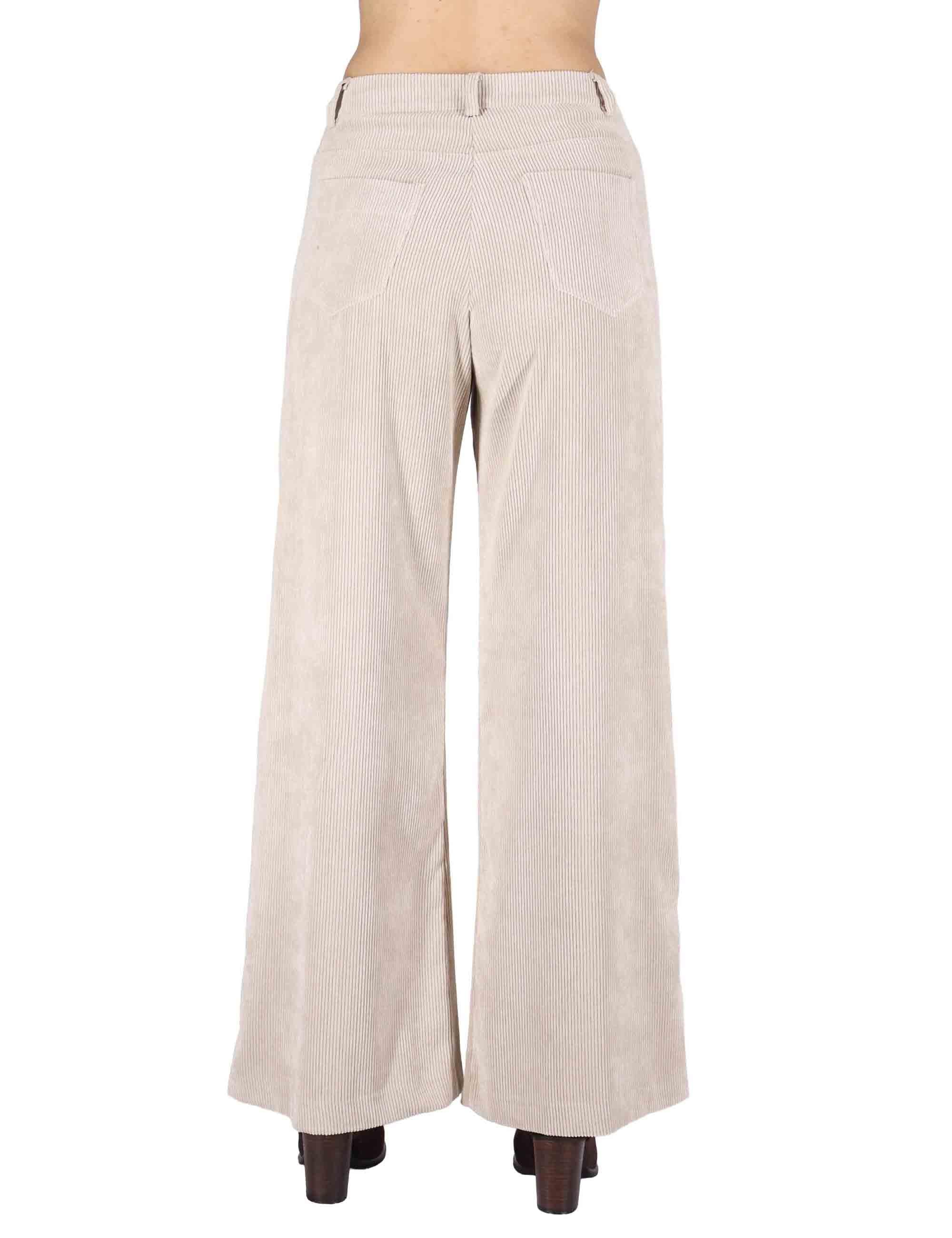 Pantaloni donna in velluto beige con vita alta e gamba larga JABPN0025-F1233 220 Justmine 