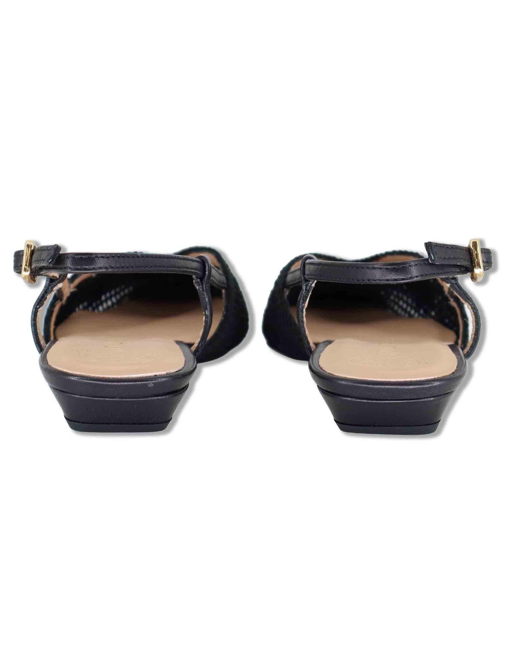 Decollete slingback donna in tessuto nero ricamato con tacco basso COTIS NTO BLACK Unisa 