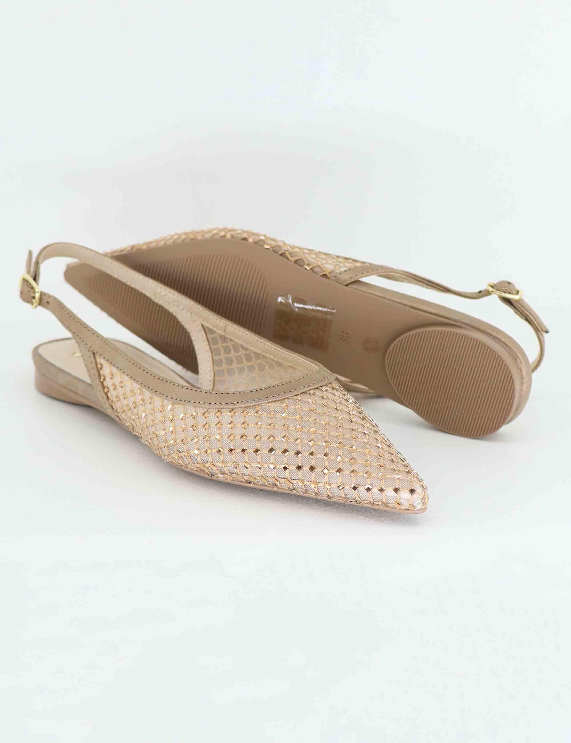 Slingback donna in rete bronzo con strass e tacco basso U4700222130B C176 Exe 