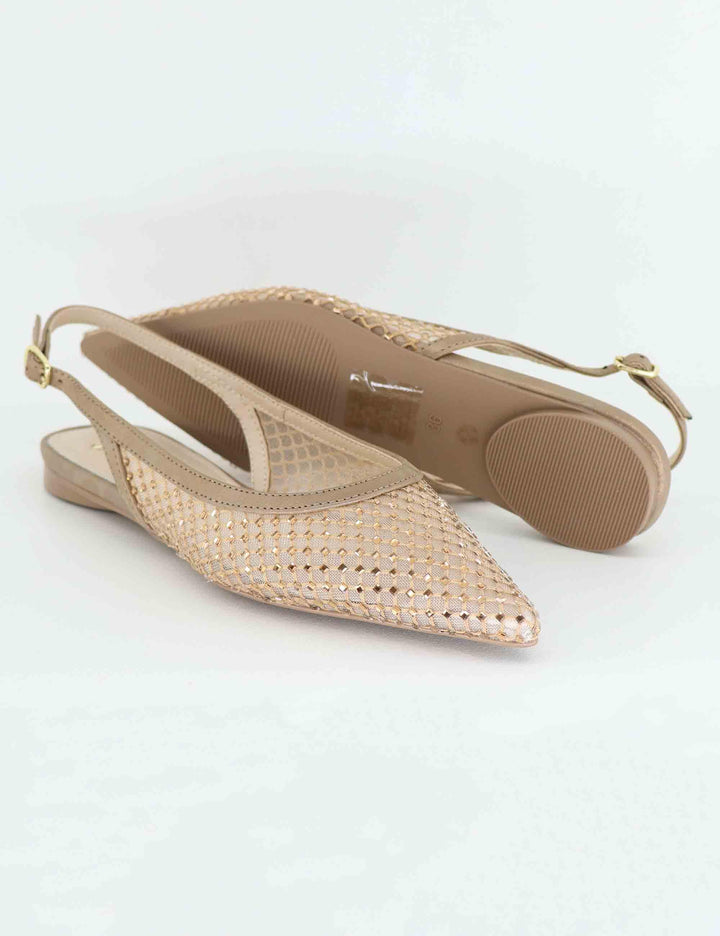 Slingback donna in rete bronzo con strass e tacco basso U4700222130B C176 Exe 