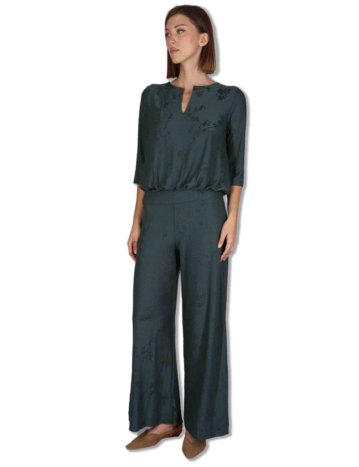 Blusa donna in viscosa verde con ricami floreali ed elastico al fondo JABCM0001-F1508-1263 7018 Justmine 