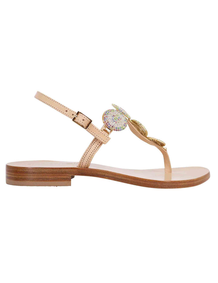Sandali flat slingback donna in pelle naturale con gioiello e suola in cuoio SPS1056 014 Spatarella 