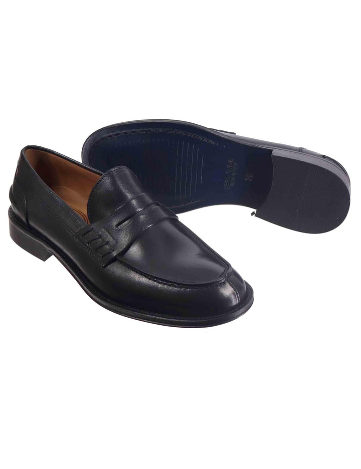 Mocassini uomo in pelle nera con suola in cuoio ORLEANS 2 001 Rogal's 