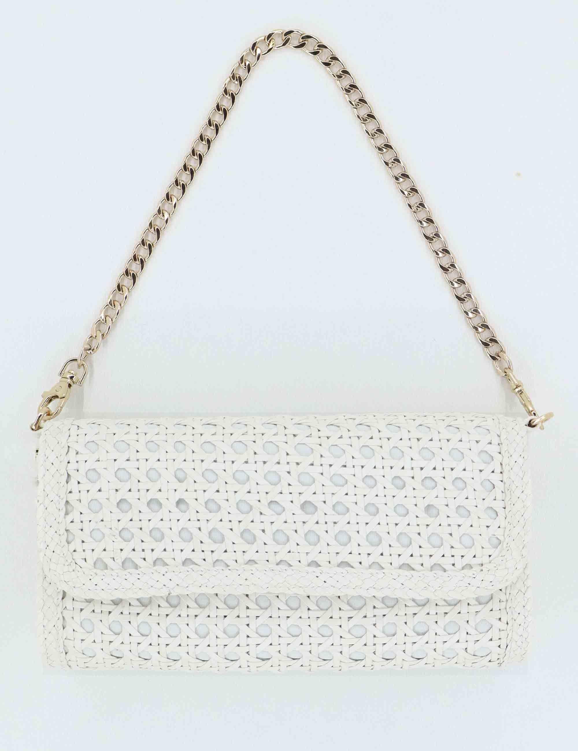 Borse donna in pelle bianca con catena oro V202.4B0 W03 Pons Quintana 