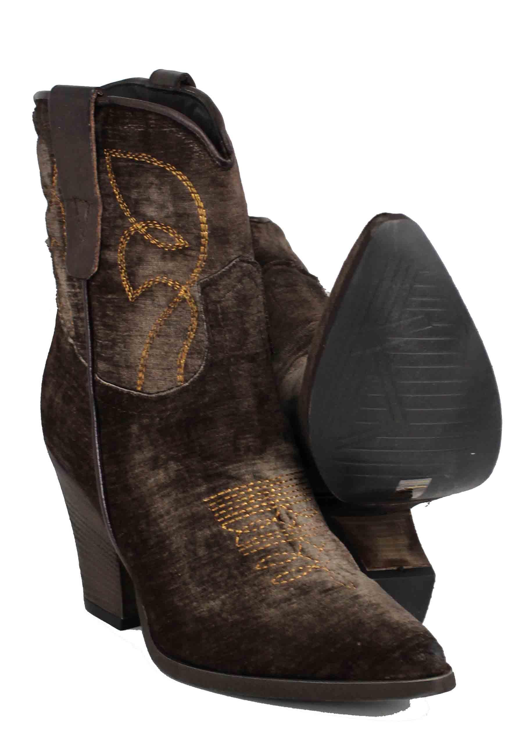 Stivaletti texani donna in velluto testa di moro con tacco alto SOFIE01 013 Zoe 