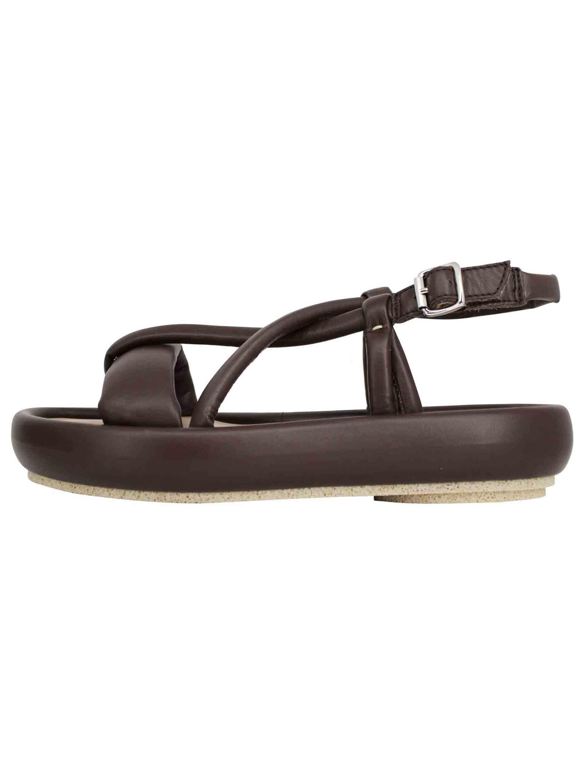 Sandali infradito slingback donna in pelle testa di moro con zeppa bassa BASU 013 Patrizia Bonfanti 