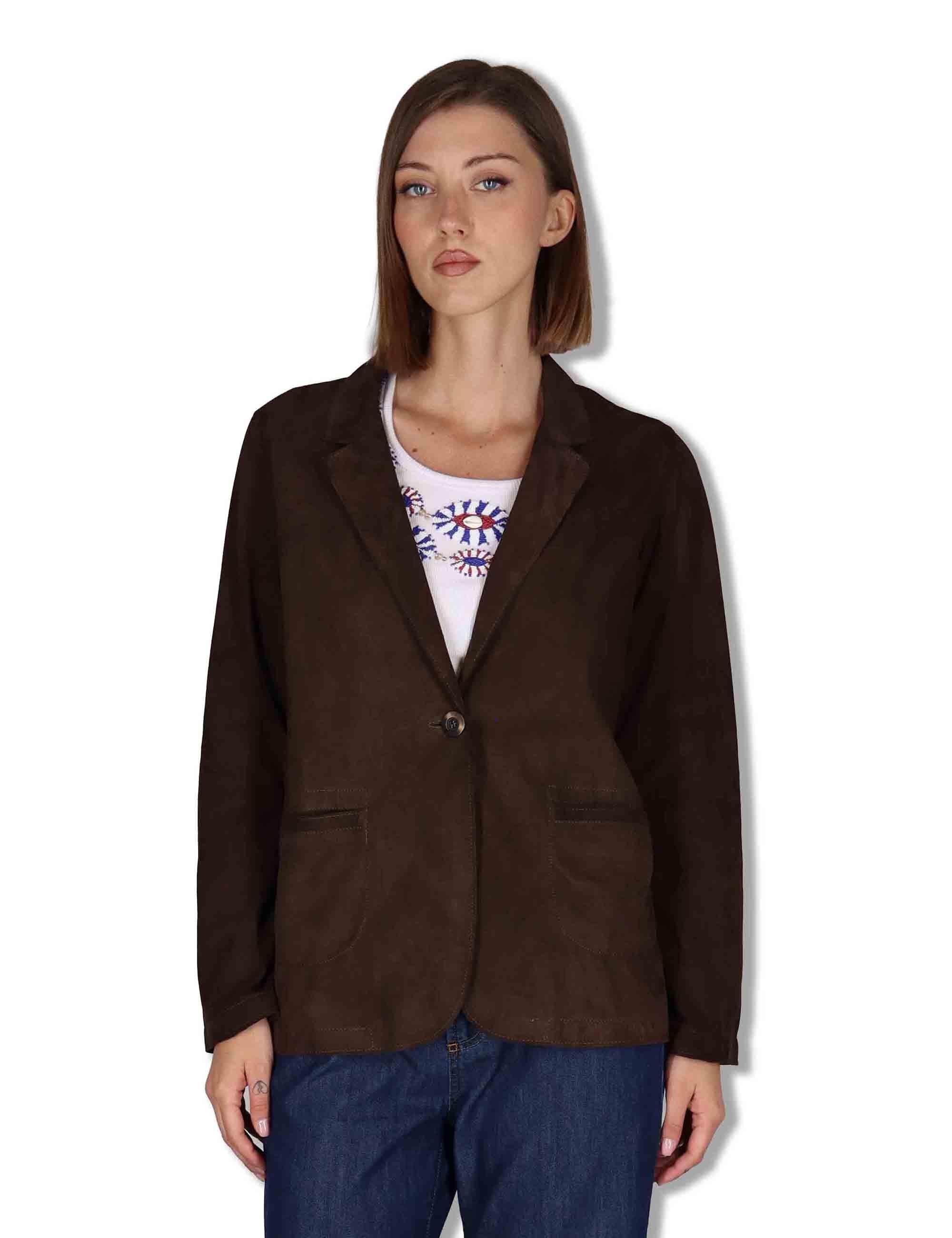 Giacche donna in camoscio testa di moro un bottone SP2375 014 Spatarella 