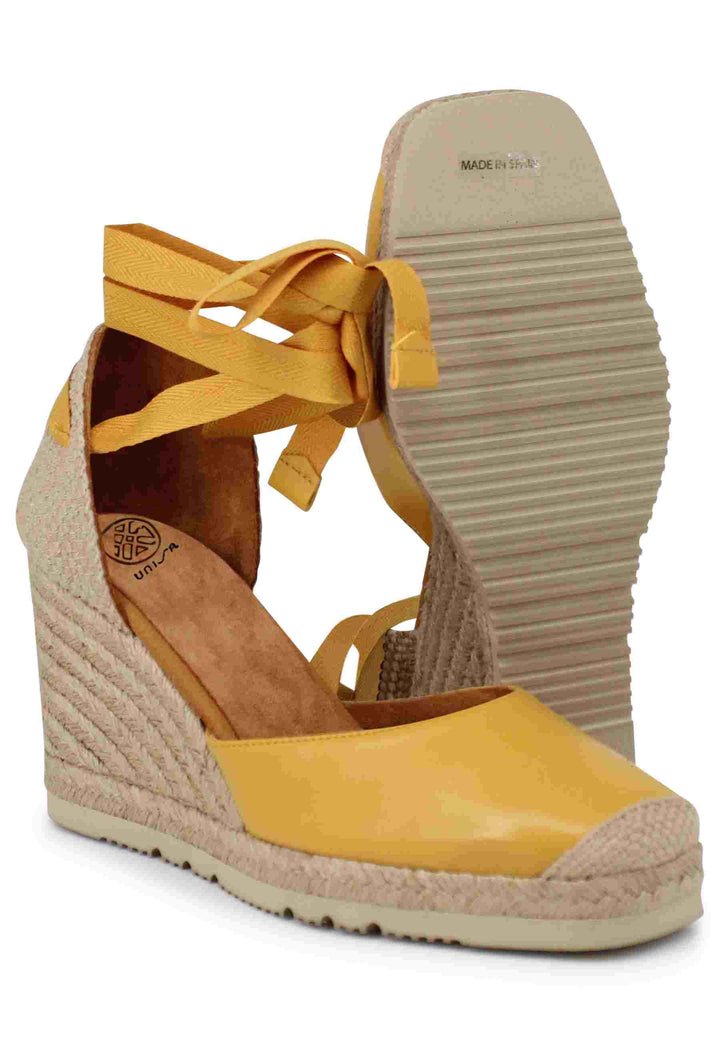 Sandali espadrillas donna in pelle gialla con lacci alla caviglia e zeppa alta CARAT NS MERIGOLD Unisa 
