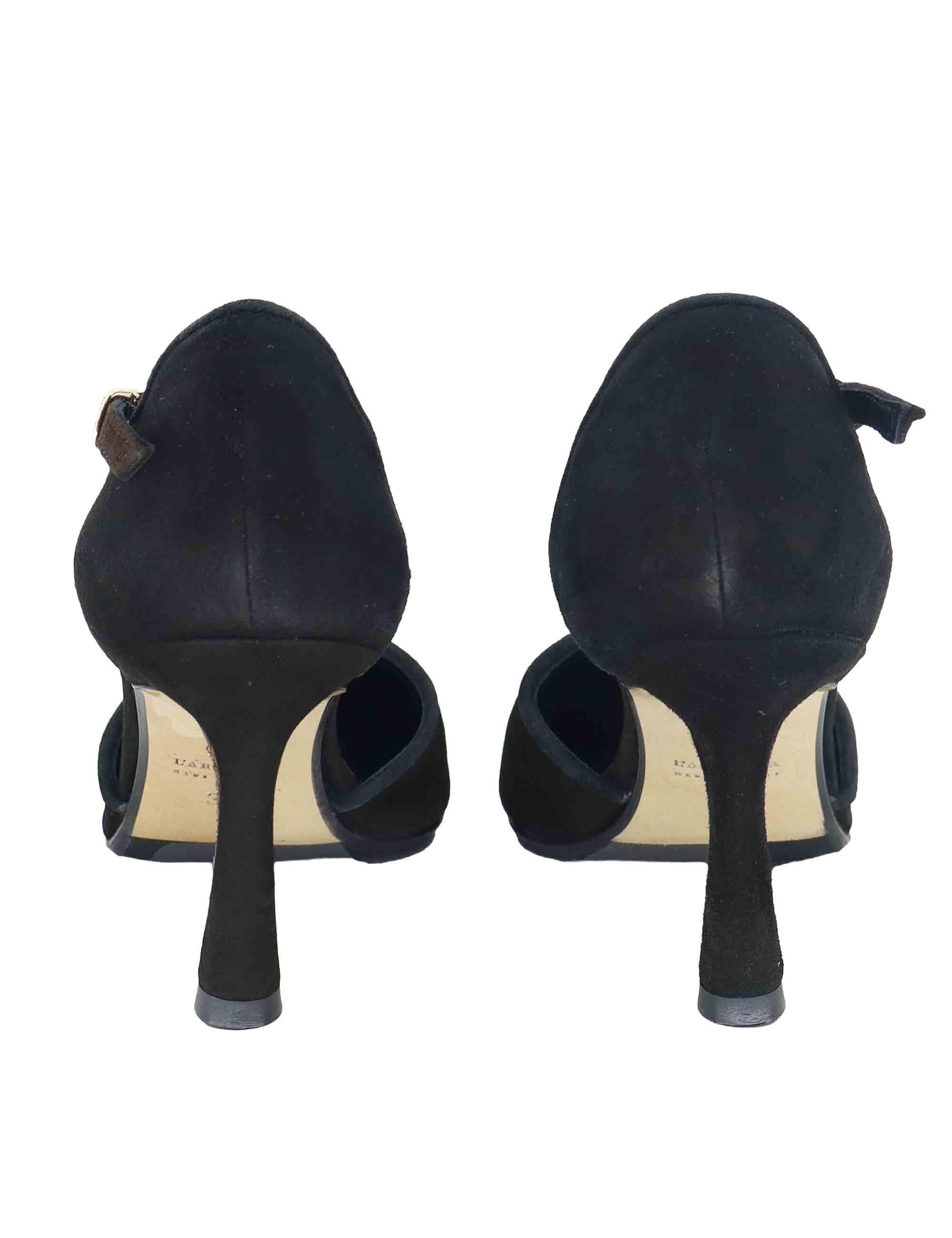 Decollete donna Mary Jane in camoscio marrone e nero con tacco alto TG1660/RT 014 L'Arianna 