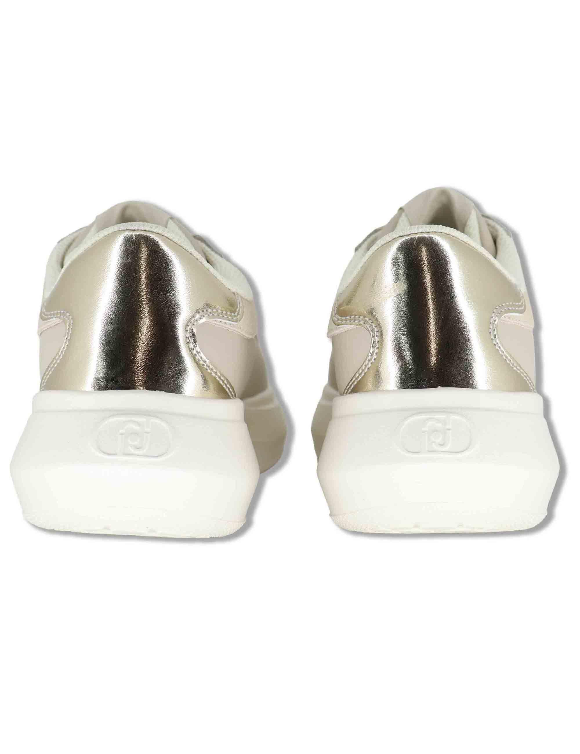 Sneakers donna in pelle e tessuto off white con suola alta in gomma CASPER 01 GOLD Liu-Jo 