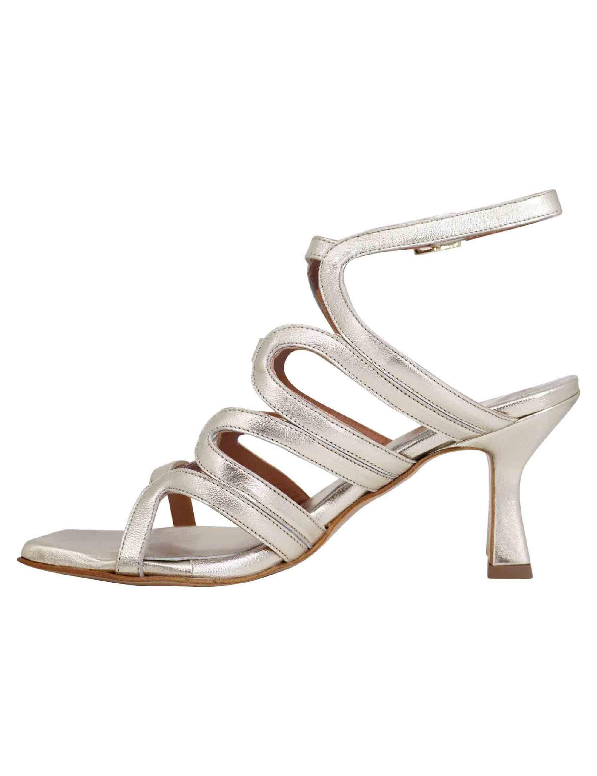 Sandali slingback donna in pelle platino con tacco alto e punta quadra T1025 603 Tattoo 