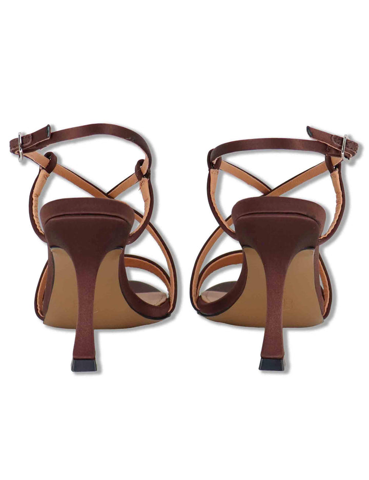 Sandali donna slingback in satin marrone con tacco alto Zafiro 515Z75VK 90-MARRON Bibi Lou 