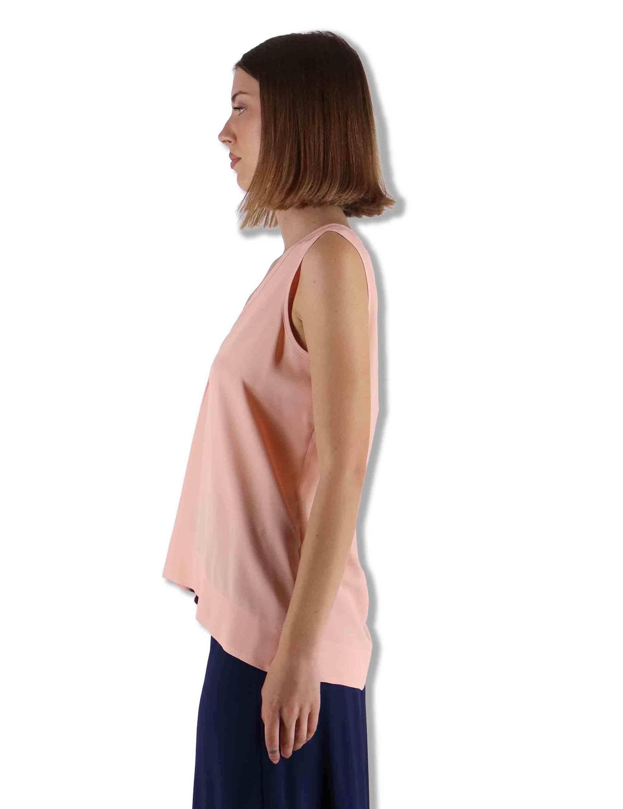 Top donna Fluid Crepe in seta rosa senza maniche maniche scollo a V JP554050672 32001 Maliparmi 