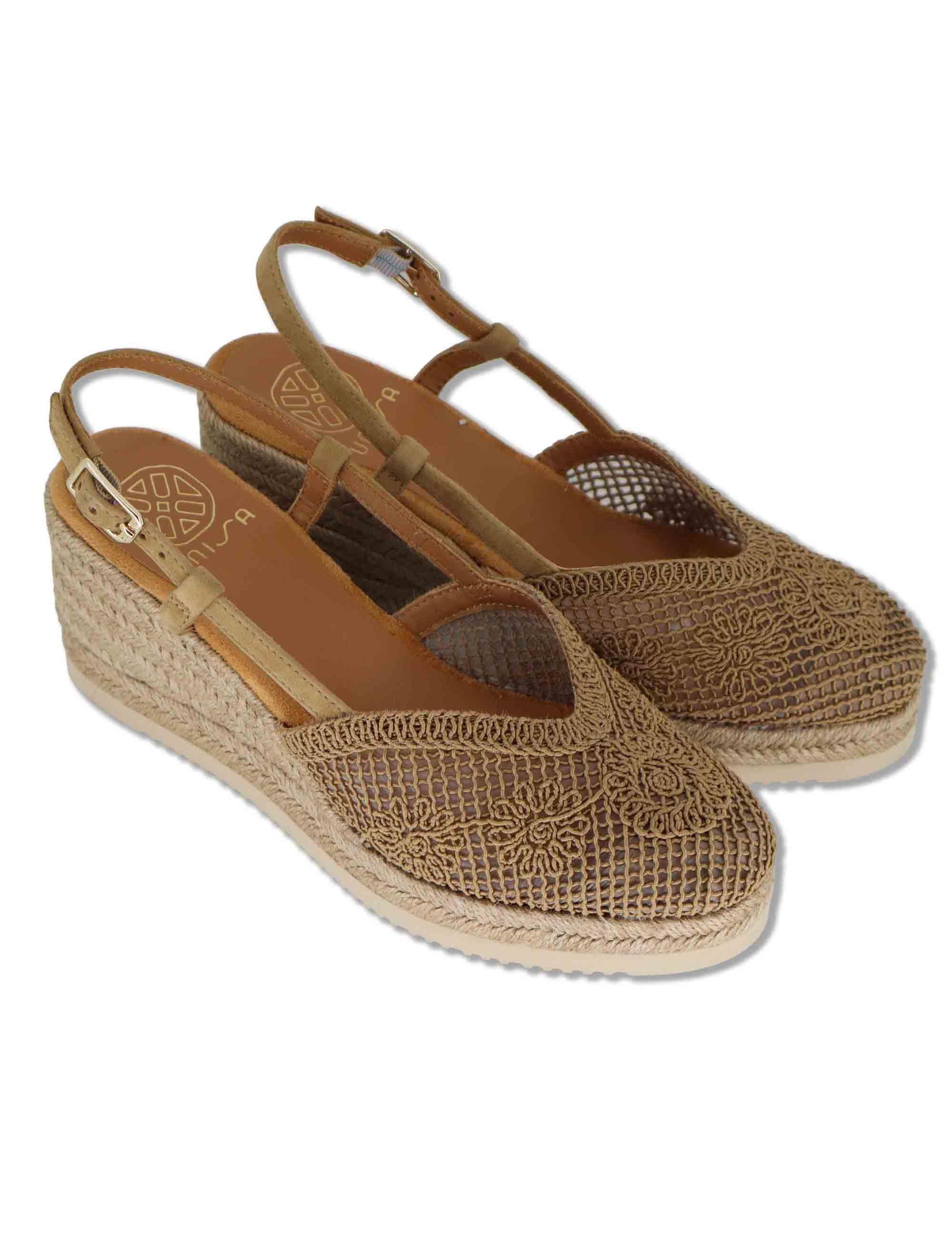 Sandali espadrillas donna in tessuto e camoscio taupe con zeppa in corda CHABI KS MISTRAL Unisa 