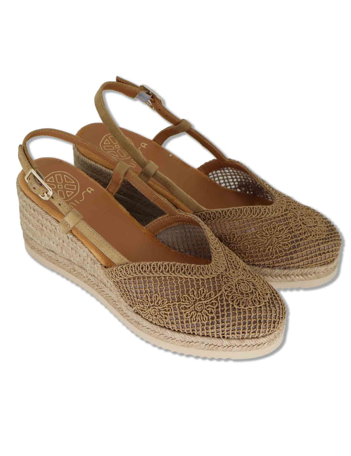 Sandali espadrillas donna in tessuto e camoscio taupe con zeppa in corda CHABI KS MISTRAL Unisa 