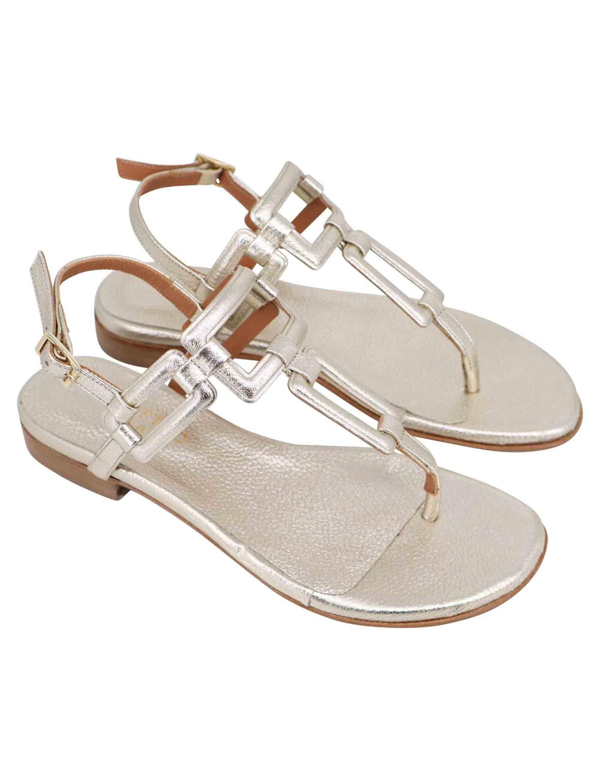 Sandali flat slingback infradito donna in pelle laminata platino T1027 602 Tattoo 