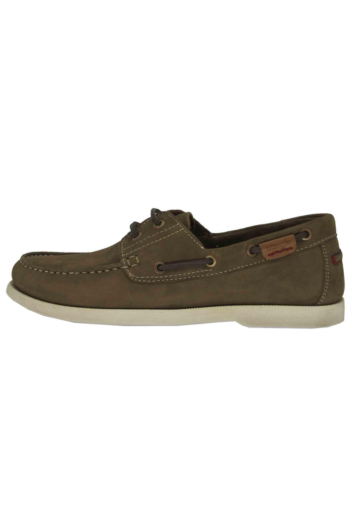 Mocassini barca Baltic uomo in pelle verde kaki e suola bianca WM21160A 036 Wrangler 