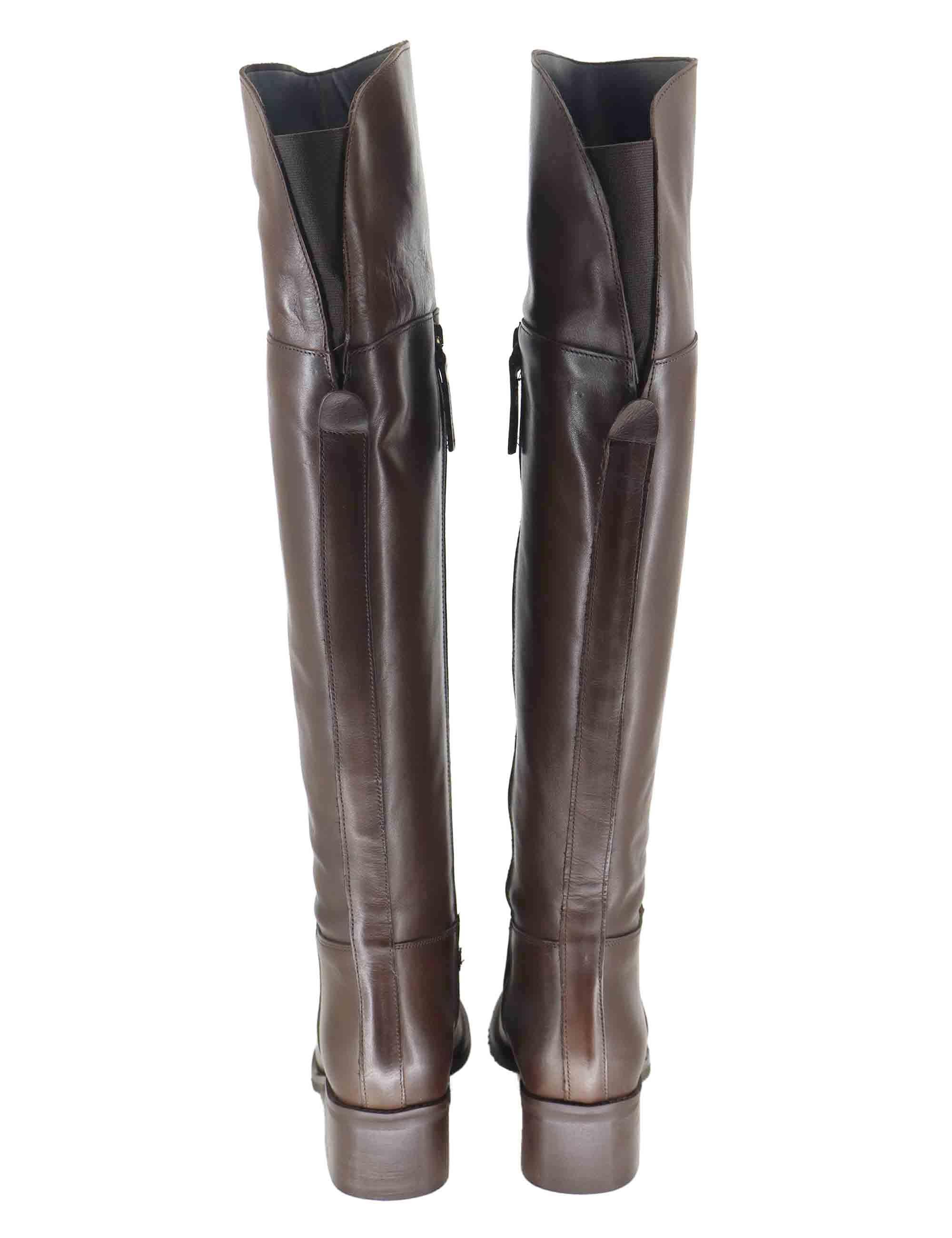 Stivali donna in pelle marrone con ghetta al ginocchio e tacco basso SPSTE5510 014 Spatarella 