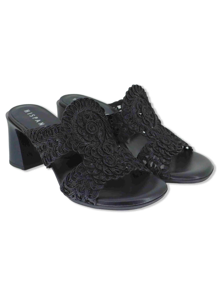Sandali donna in pelle nera ricamo effetto pizzo con taccco alto HV264792 BLACK Hispanitas 