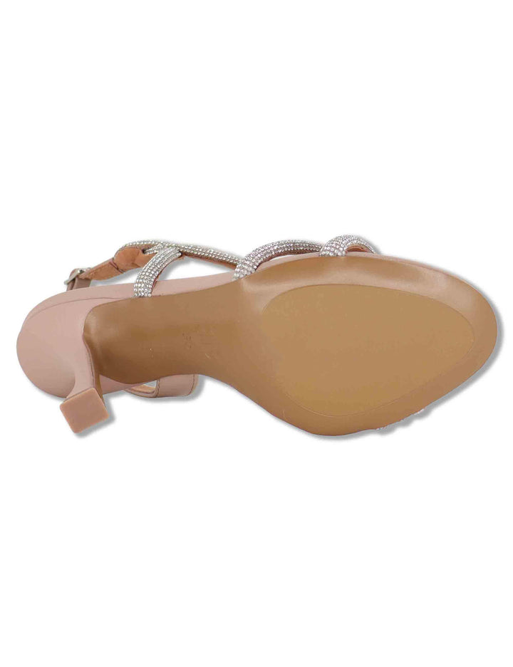 Sandali donna slingback in pelle nude con strass argento e tacco alto Circe 516Z10VK 47-NUDE Bibi Lou 