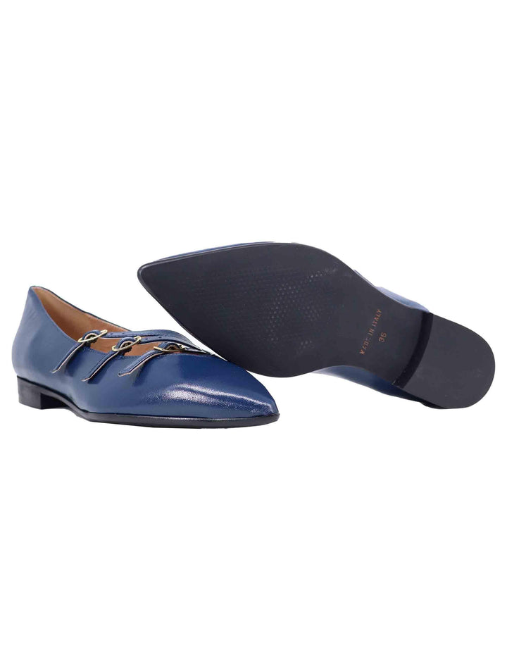 Ballerine donna in pelle blu con doppio cinturino SPY9216-M 002 Spatarella 