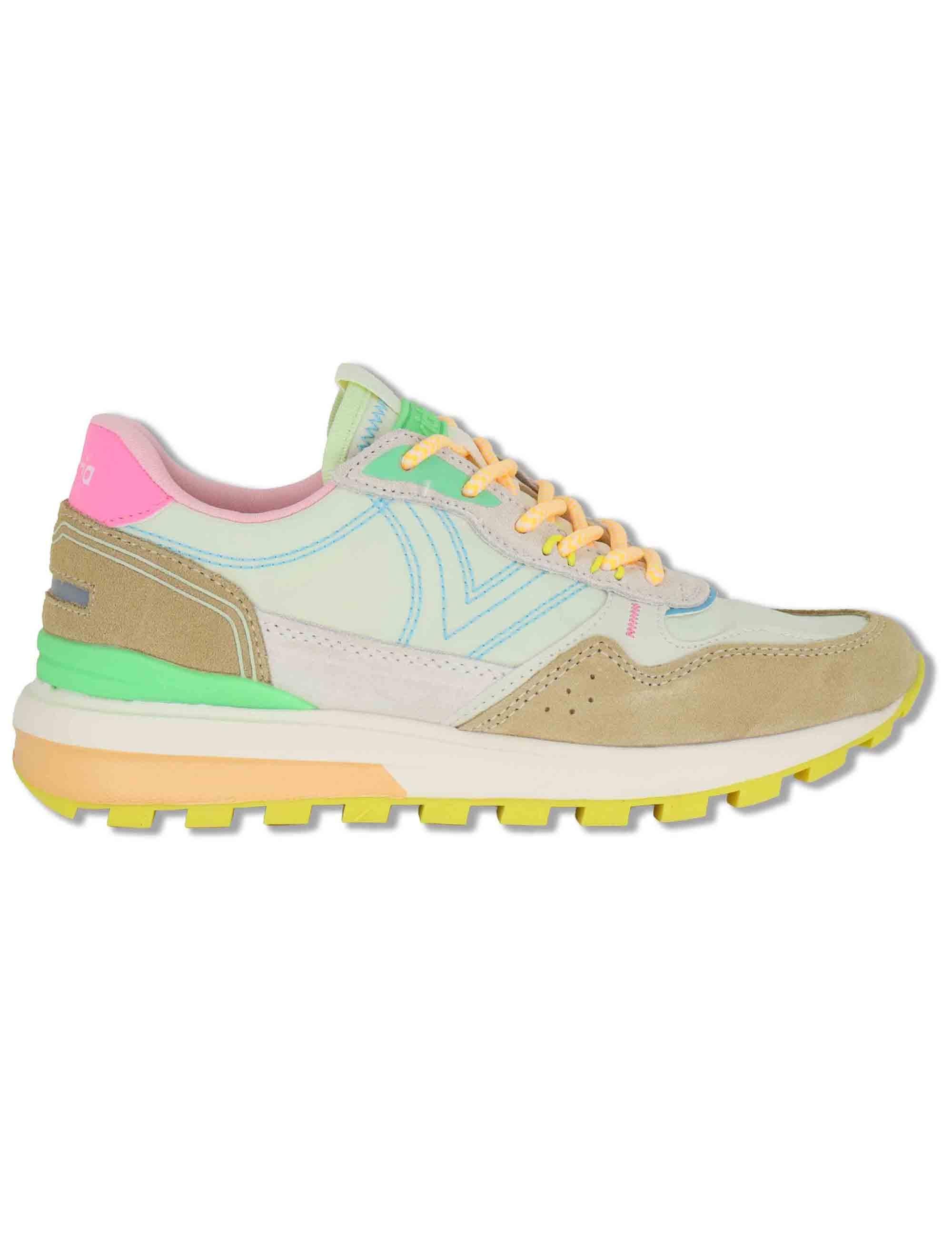Sneakers donna Luna in nylon e pelle beige con suola running 1156114 80_Beige Victoria 