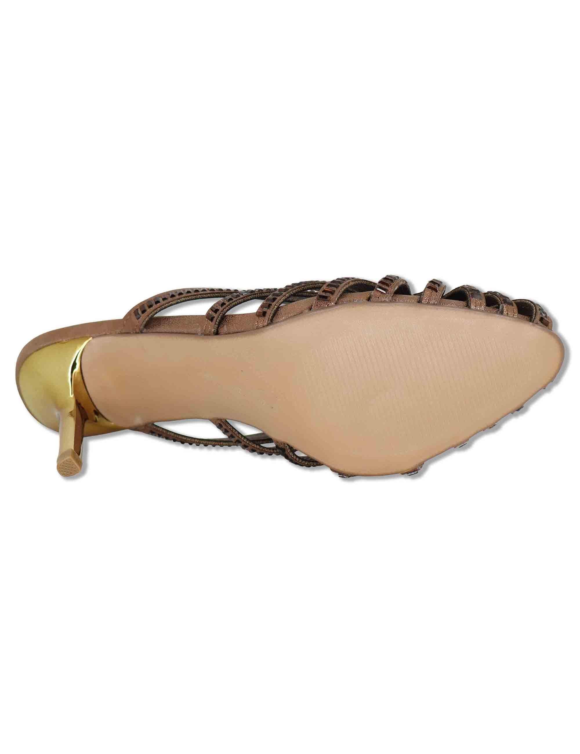 Sandali donna in tessuto e strass bronzo con tacco alto oro SUSANA-566 512-6 Exe 