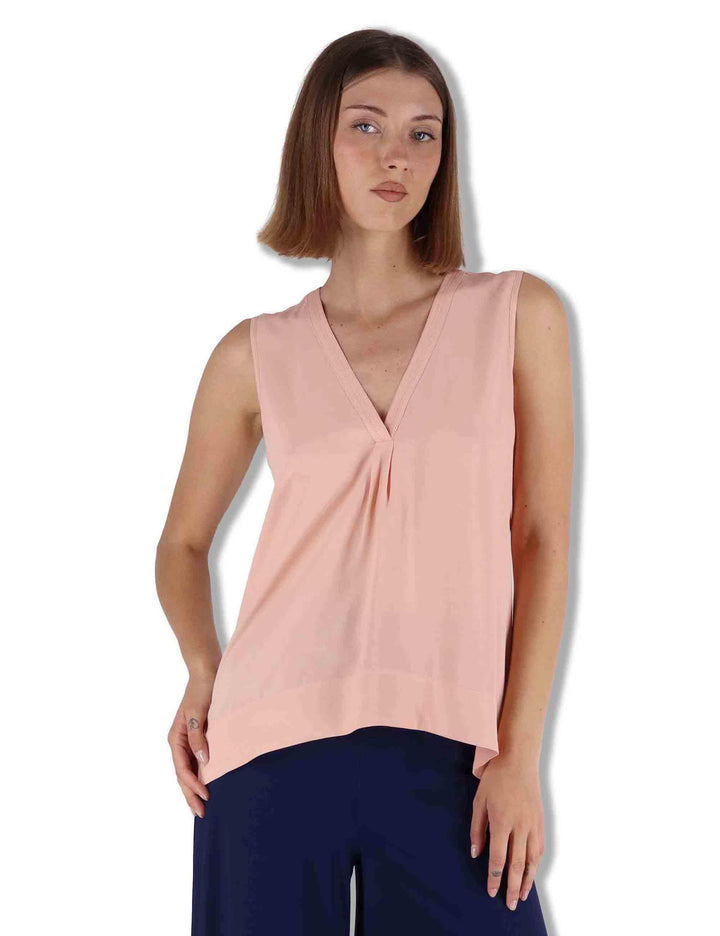Top donna Fluid Crepe in seta rosa senza maniche maniche scollo a V JP554050672 32001 Maliparmi 
