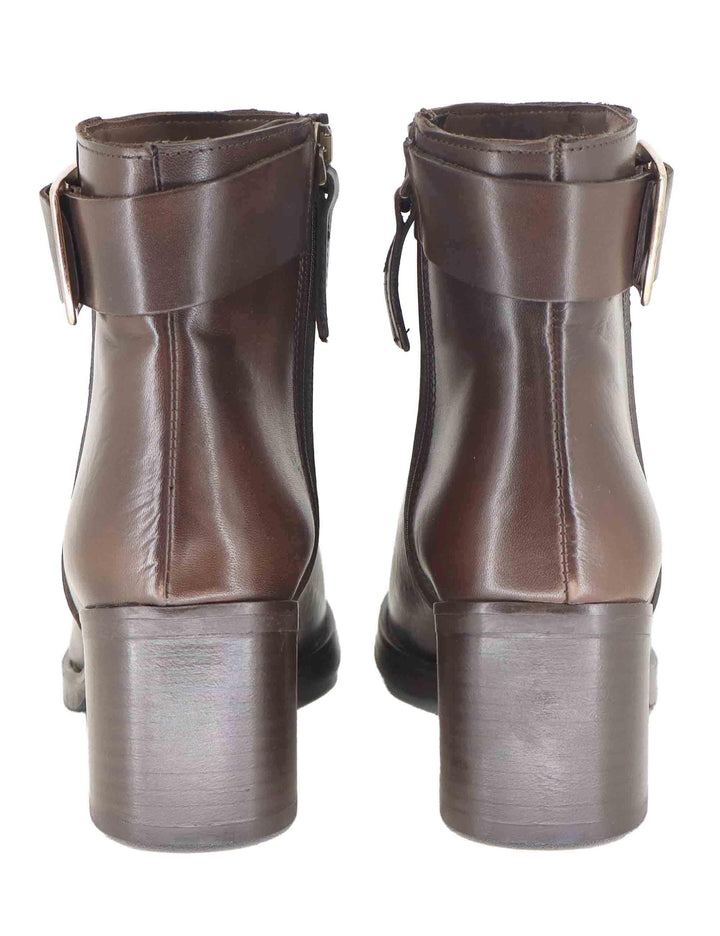 Stivaletti donna in pelle marrone con cinturino e fibbia oro con tacco medio SPTR2002 014 Spatarella 