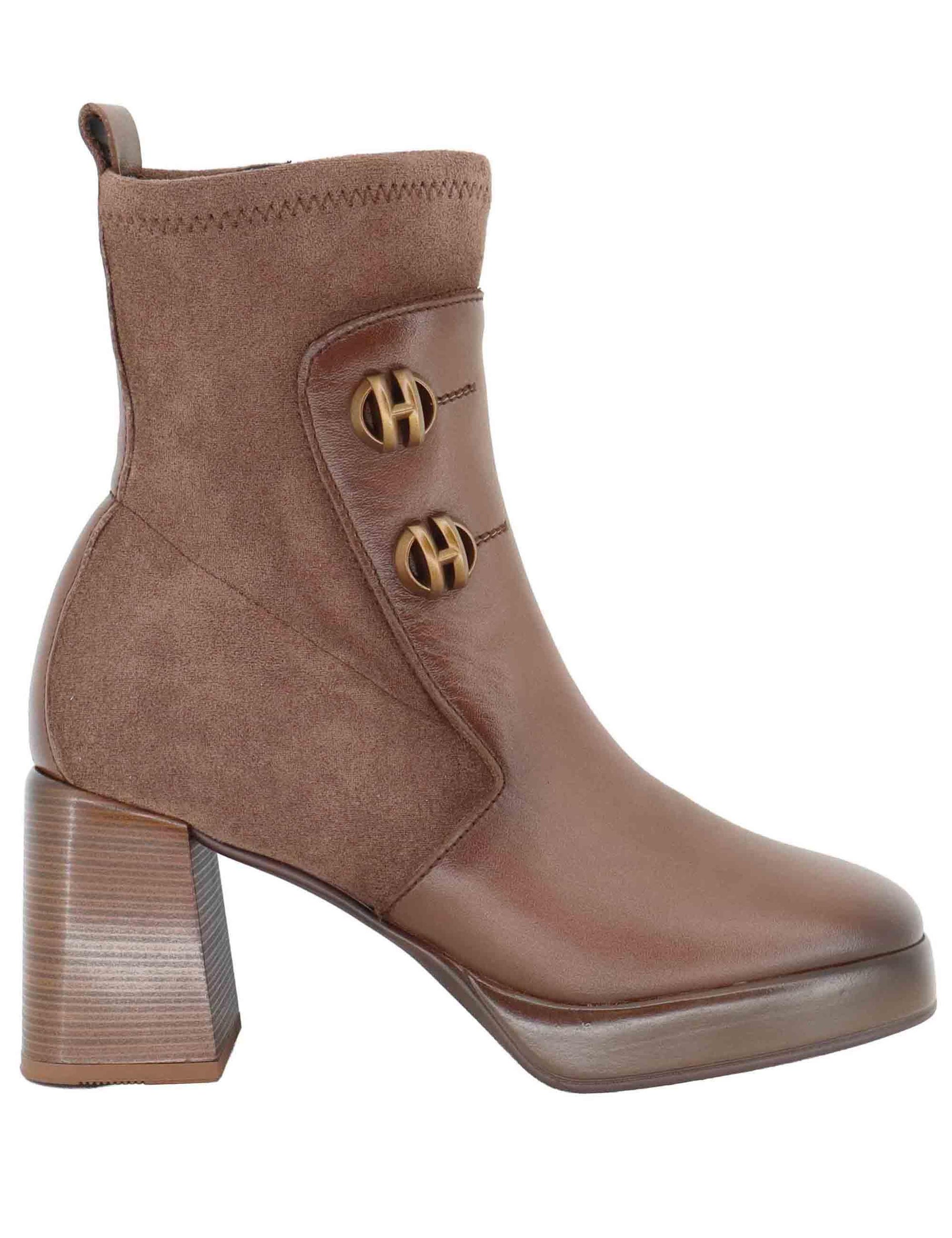 Stivaletti donna in pelle marrone con tacco alto e plateau HI254228 C005 Hispanitas 