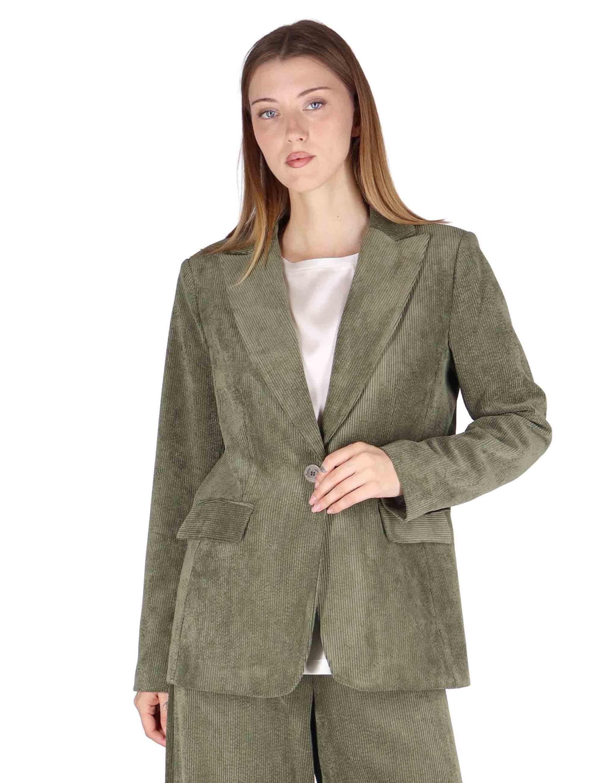 Giacche donna monopetto in velluto verde con bottone gioiello JABGA0025-F1240 7020 Justmine 