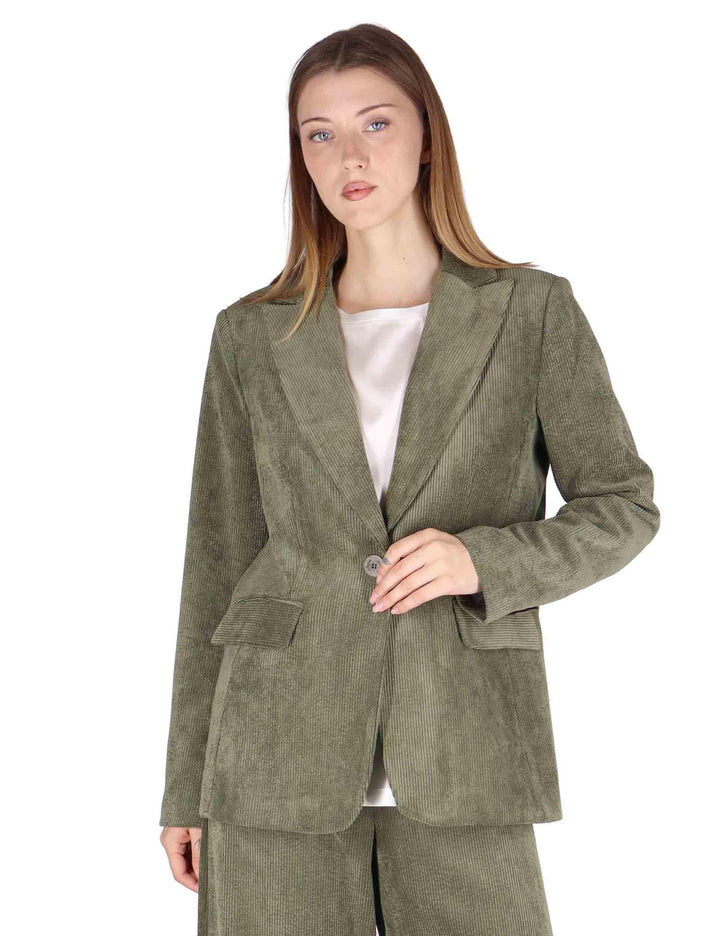 Giacche donna monopetto in velluto verde con bottone gioiello JABGA0025-F1240 7020 Justmine 