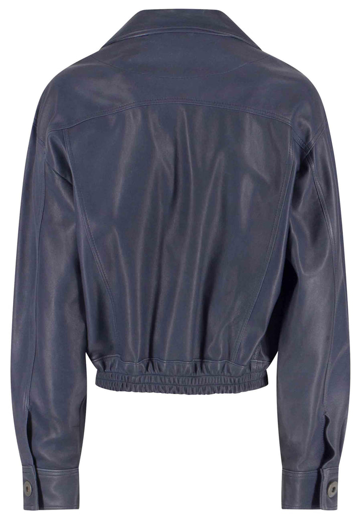Giubbino bomber corto donna in pelle blu sfoderato con elastico al fondo 2253 002 Spatarella 