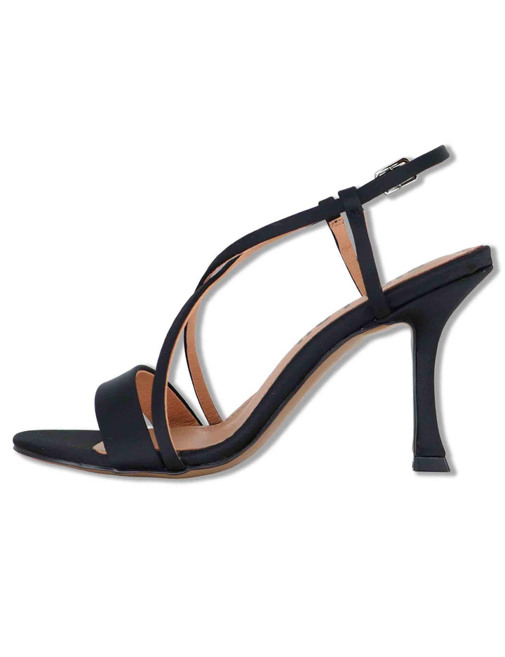 Sandali donna slingback in satin nero con tacco alto Zafiro 515Z75VK 03-NEGRO Bibi Lou 