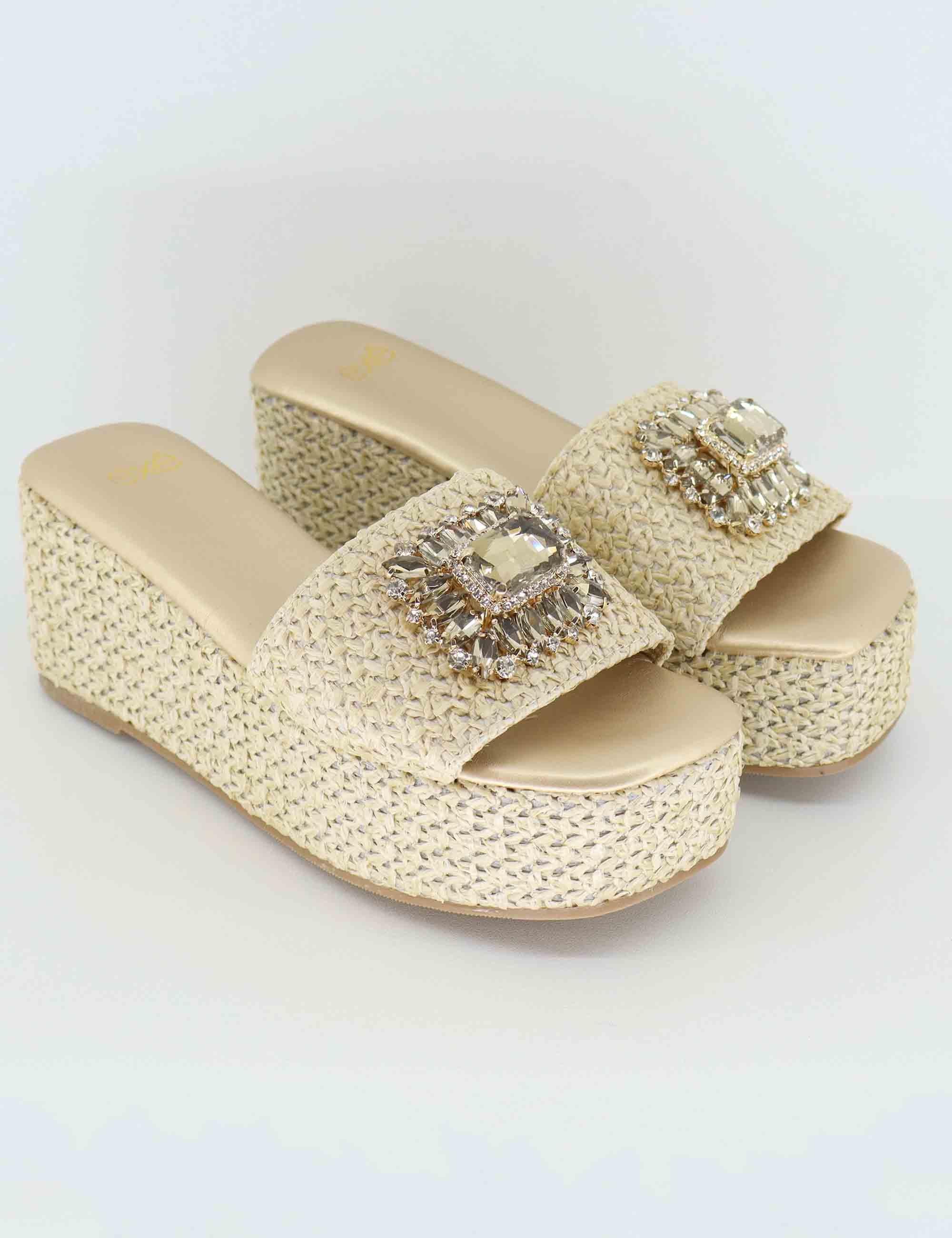 Sandali donna in rafia naturale con gioiello U439W06374A0 230106-3 Exe 