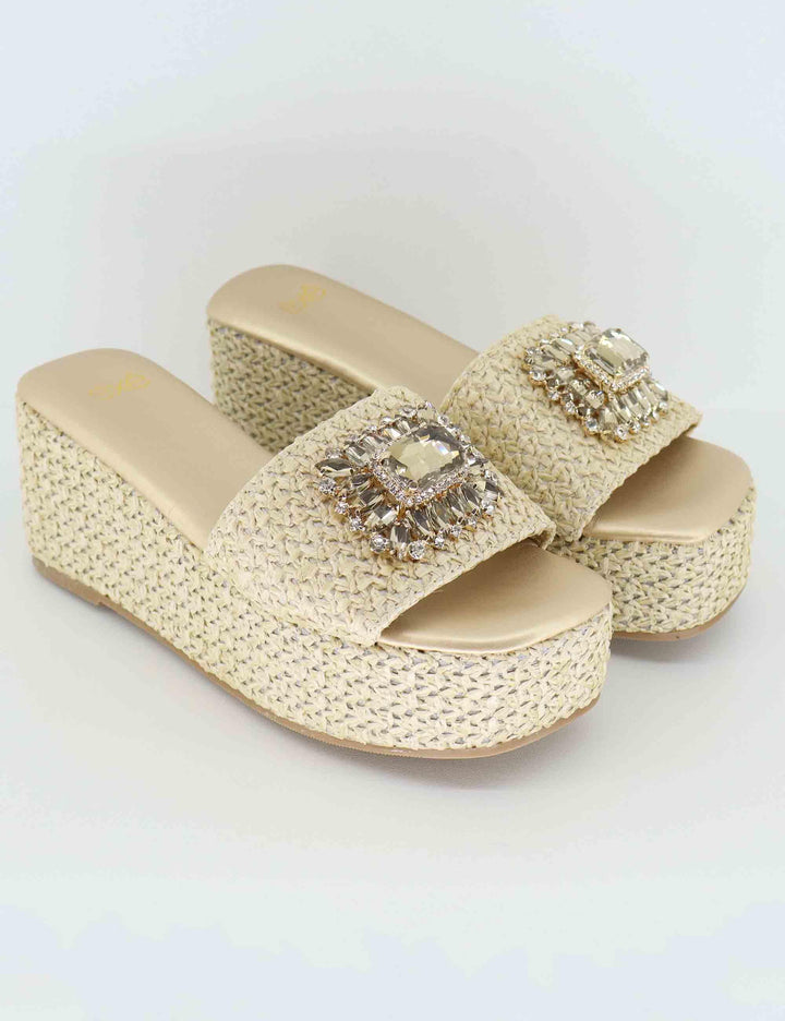 Sandali donna in rafia naturale con gioiello U439W06374A0 230106-3 Exe 