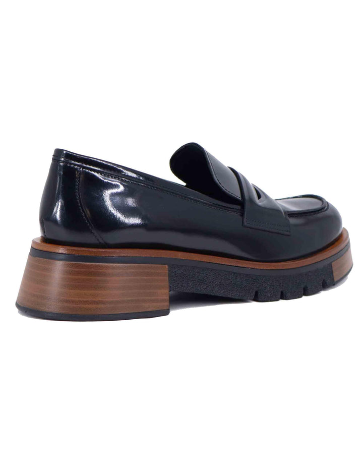 Mocassini donna in pelle nera con tacco in cuoio 10993.018 0973 Pons Quintana 