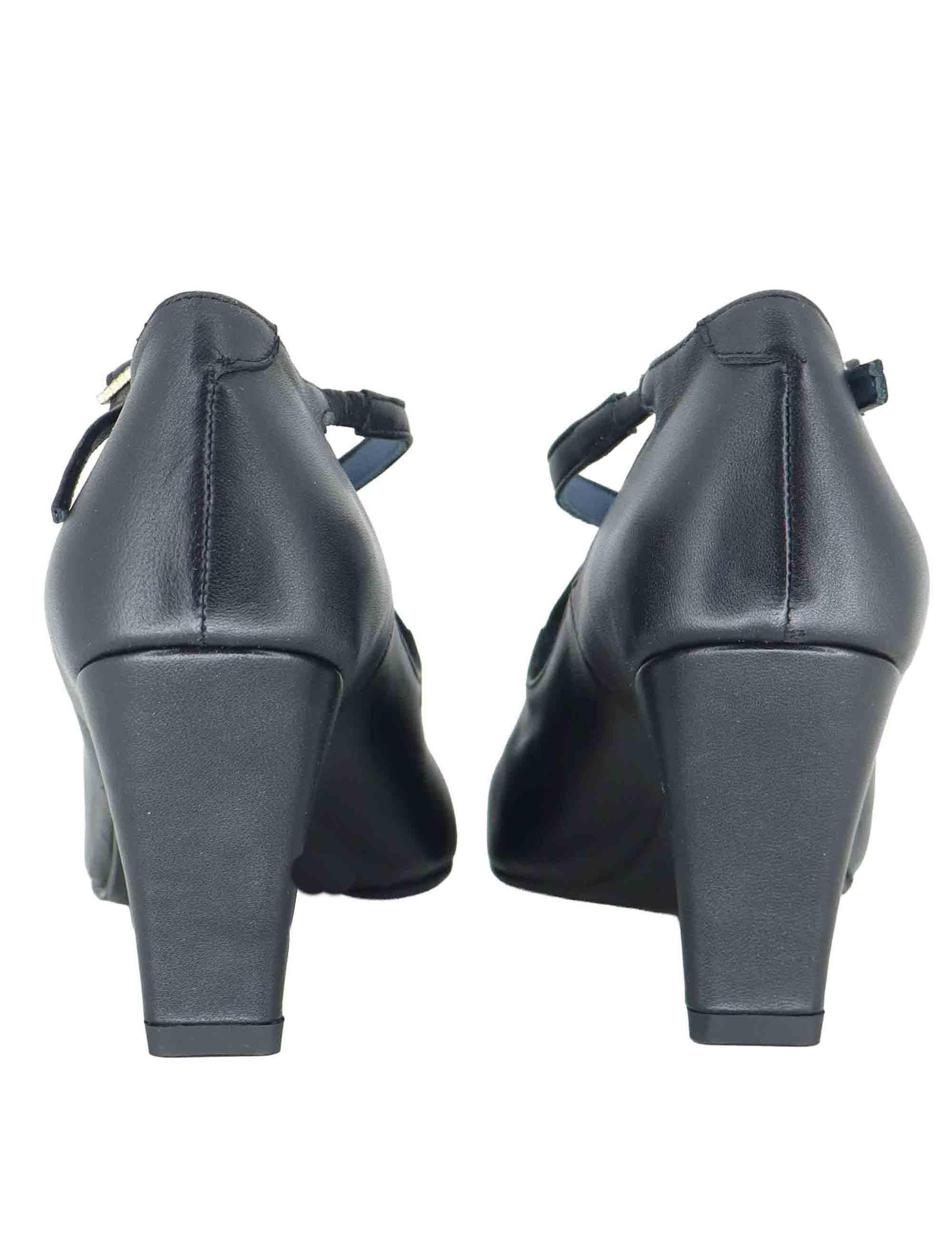Decollete donna in pelle nera con doppio cinturino e tacco alto SP2311 001 Spatarella 