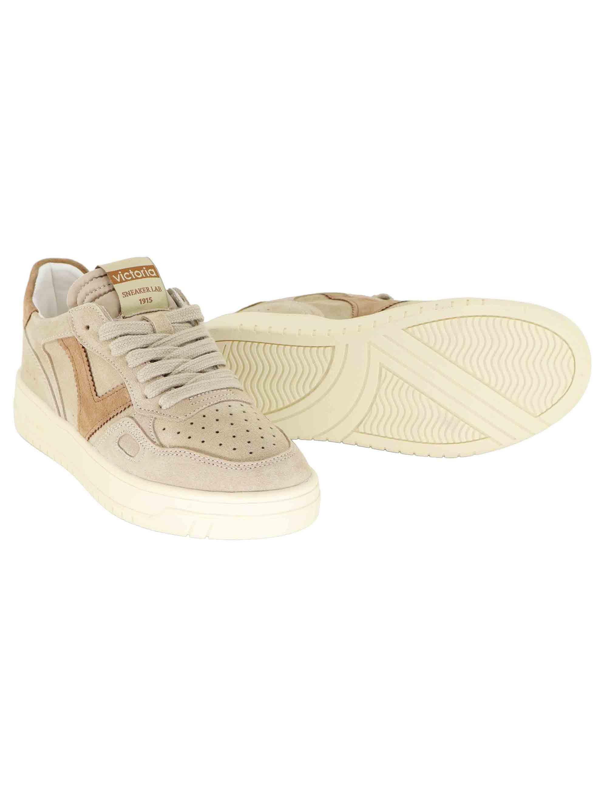 Sneakers donna in camoscio beige con logo tono su tono 1257127 Beige Victoria 