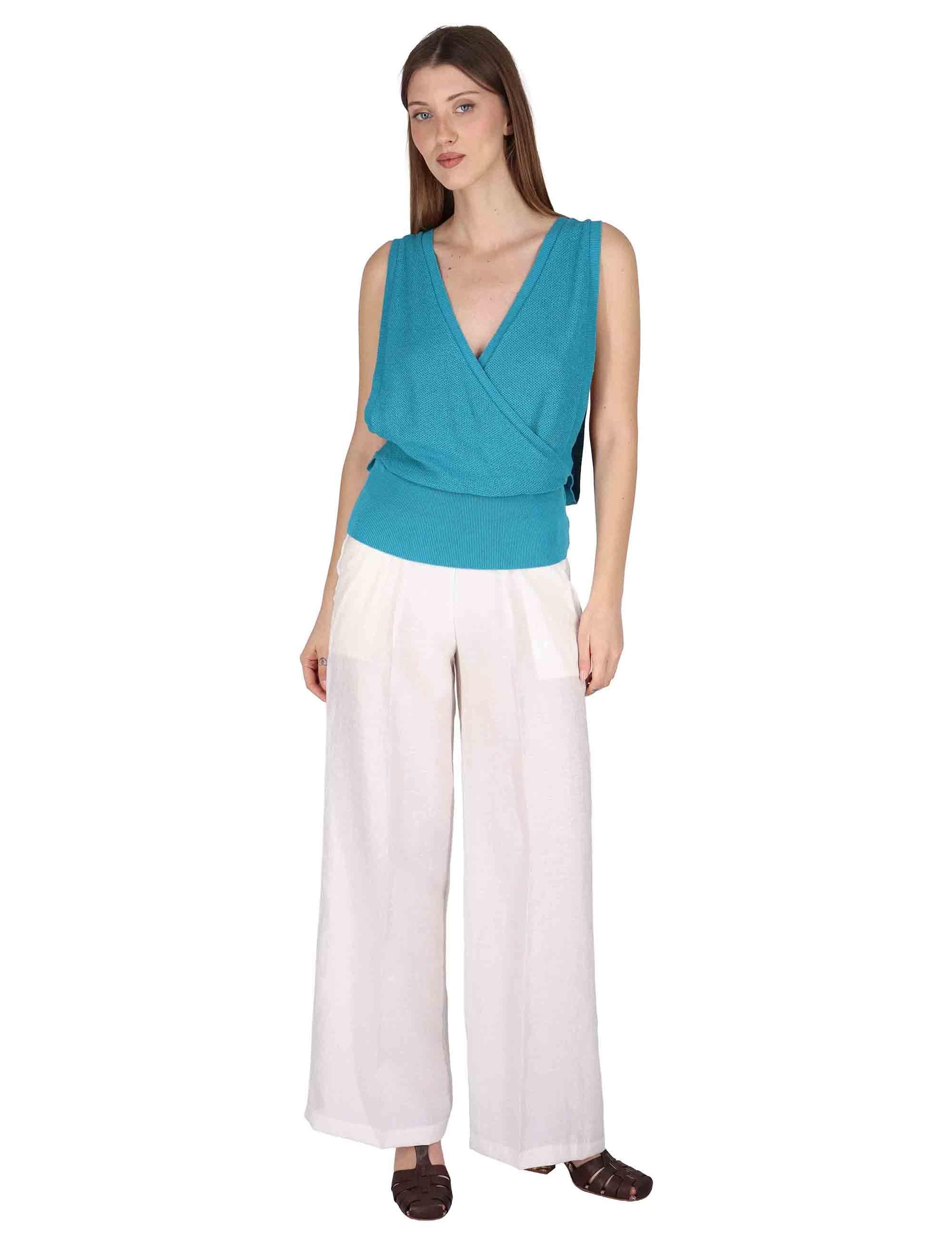 Top donna Wrap-Style Vest in cotone turchese incrociato JABKN0001-G090-1234 6005 Justmine 