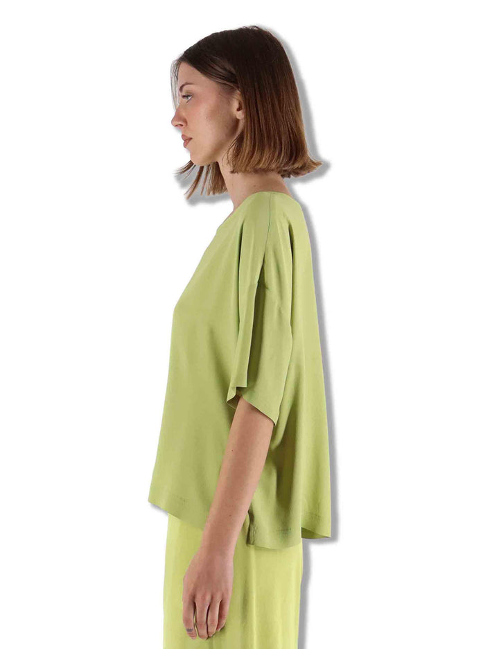 Camicie donna Fluid Crepe in misto seta verde maniche a 3/4 JM440050672 60109 Maliparmi 